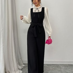 Resim Kadınların Şık Renk Bloklama Gömlek ve Tulum Takımı 