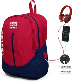 Resim Coral High Sport Kızıl Dört Bölmeli Usb Şarjlı Kulaklık Çıkışlı Sırt Çantası 23447 