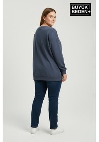 Resim Süperlife Kadın Büyük Beden New York Baskılı Bisilet Yaka İnce Sweatshirt Spr26bswk956-5 İndigo 
