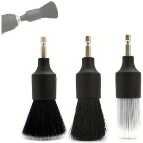 Resim Fochsia Black Small 3pcs Araba Detay Temizlik Fircasi Seti 3 Adet Drill Brush Basligi Elektrikli Alet Icin Uyumlu 