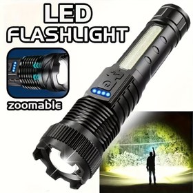 Resim Ultra-Bright LED El Feneri, Şarj Edilebilir Spot Fener, 7 Aydınlatma Modu, Type-C USB Hızlı Şarj, 18650 Lityum Pil, Taşınabilir Elde Taktiksel Fener, Açık Acil Aydınlatma Cihazı 