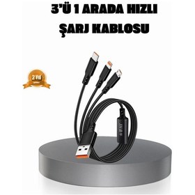 Resim 3 Ü 1 Arada Şarj Kablosu Type-c Apple Uyumlu iOS Android Hızlı Ve Güvenli Şarj 