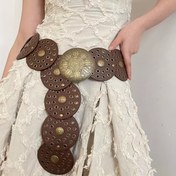 Resim Kadınlar için Batı Kovboy Vintage PU Deri Kemer - Geniş Çivili Daire Disk Tasarımı, Ayarlanabilir Elbise Kemeri, Günlük Kullanım, Düğünler ve Partiler İçin, Elbiseler için Kemer 