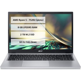 Resim ACER Aspire 3 Ryzen 5 7520U 8GB DDR4 Ram 2TB M.2 SSD 15.6" FHD Freedos A315-24P-R42L-2 