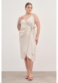 Resim Myline Keten Anvelop Elbise-1794 Bej 