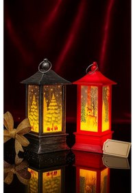 Resim Led Işıklı Noel Feneri 2 Li Set Çam Ağacı & Bambi Temalı Dekoratif Yılbaşı Lambası 14 Cm 12 CM 