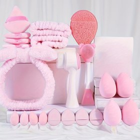 Resim 22 Parça Profesyonel Yüz Temizleme ve Makyaj Seti, 4 Büyük Beauty Blender & 4 Mini Beauty Blender & 4 Parmak Pufu & 3 Yüz Yıkama Kayışı, 1 Yüz Fırçası, 1 Maske Uygulayıcı ve 1 Pudra Pofu İçerir, Taşınabilir Seyahat Çantası, Anneler Günü Hediyesi 