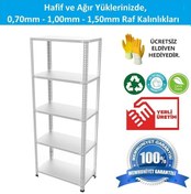 Resim Raf Burada 5 Katlı Galvaniz Çelik Raf - Depo, Arşiv, Kiler, Dosya, Market Rafı-31x93x250 cm- 0.70 mm 