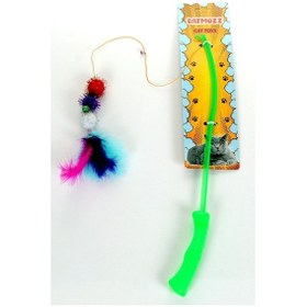 Resim Catmozz Özel Tüylü Zilli Funny Plastik Saplı Kedi Oyuncağı Oltası 50 CM 