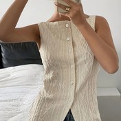 Resim Kadınlar Yelek - Kolları Olmayan Kare Yaka Tank Üst - Casual Yaz Örgü Yelek Tek Düğmeli, Tek Renk, Hafif 98g Q551 
