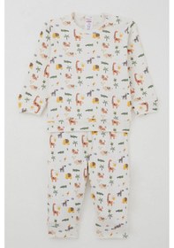 Resim Breeze Erkek Bebek Pijama Takımı Omuzdan Patlı Bebek Hayvanat Bahçesi 4 Ay-1 Yaş, Ekru Ekru 