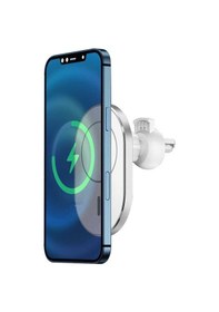 Resim Iphone 14 Serisi Uyumlu 15w Wirelles Magsafe Kablosuz Araç Içi Şarj Cihazı Hızlı Şarj Magnetic Charg Beyaz 