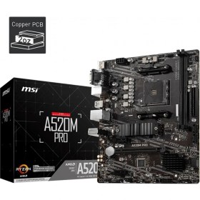 Resim MSI A520M PRO AM4 DDR4 4600(OC) VGA DVI HDMI M.2 USB3.2 mATX Anakart 
