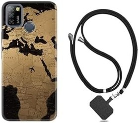 Resim kilifland Infinix Smart 5 ile Uyumlu Kılıf Silikon Desen Boyun Askılı Map Planet 1656 