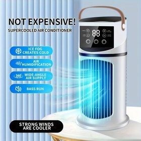 Resim Taşınabilir Klima, Nemlendirici ve USB Şarj Cihazı - 360° Hava Akışı, 9 Hızlı Fan, Ayarlanabilir Sis Çıkışı, 16.91oz Su Tankı, Renkli LED Işıklar, Ev ve Ofis Soğutma İçin İdeal, Ofis Soğutma Çözümü | Modern Estetik | Dayanıklı Plastik 