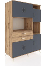 Resim Kronos Dolap 9 Raflı 2 Çekmeceli 6 Kapaklı 132x59x195 Çam-antrasit/çam Antrasit/çam 