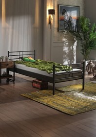 Resim Unimet Manyas Tek Kişilik Ferforje Metal Karyola-siyah (AHŞAP LATALI) 