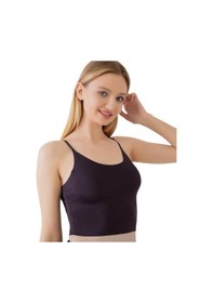 Resim İnce Askılı Dikişsiz V Yaka İz Yapmaz Büstiyer/croptop Siyah 