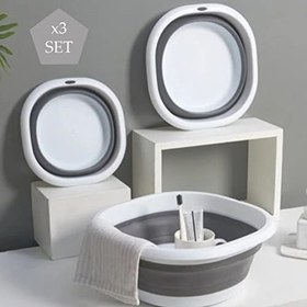 Resim Lirazon 3'Lü Katlanır Badya Set, Katlanabilir Akordiyon Leğen Seti, Yer Kaplamayan Çok Amaçlı Plastik Sepet, 3 Parça Saklama Kutusu 