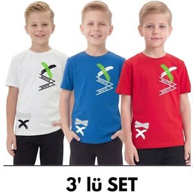 Resim Panios Kids 3'lü White Yazı Baskılı Yuvarlak Yaka Kısa Kollu Erkek Çocuk Yazlık Tişört Beyaz - Kırmızı 