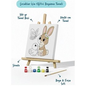 Resim Sevimli Fil Temalı Çocuk Boyama Tuvali Şövaleli Eğitici Boyama Seti 20x20 Cm 