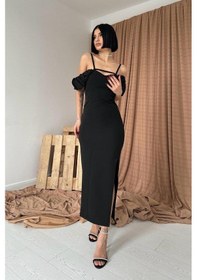 Resim Valensdesign Siyah Askı Detaylı Elbise Siyah 