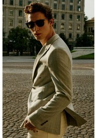Resim Ac&Co / Altınyıldız Classics Erkek Grı Bej Slim Fit Dar Kesim Kırlangıç Yaka Çizgili Torba Cepli Ceket Grı Bej Gri - Bej 