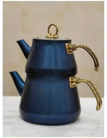 Resim Yunusoğlu Home Granit Kaplama Gold Kulplu Cam Kapak Çaydanlık Mav 