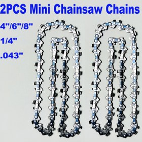 Resim 1/2/4/6/8 inç metal motorlu testere zinciri, 28/36/48 tahrik halkası, 1/4'' LP aralıklı, 0.043'' kalınlık, 1.1mm, elektrikli taşınabilir mini testereler için yedek zincir, kolay kurulum, tüm 4/6/8 inç mini testerelerle uyumlu, verimli dal kesimi ve ahşap işleri/bahçe DIY projeleri için ideal 