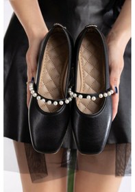 Resim Kadın Cilt İncili Babet Ev Ve Dış Mekan Ayakkabısı - Siyah - 39 Siyah 