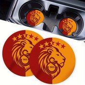 Resim 2 Adet Galatasaray Araba Bardak Altlığı - Canlı Aslan ve Yıldız Amblemli, Isıya Dayanıklı İçecek Tutucu, Dayanıklı Araç İçi Aksesuarları, Spor Fanlarına İdeal Hediye 
