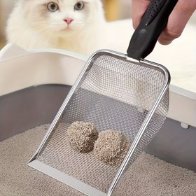 Resim Ekstra Büyük Paslanmaz Çelik Kedi Tuvalet Küreği - Dayanıklı Metal Evcil Hayvan Atığı Kürek, Geniş Eleme Yüzeyi ile Verimli Filtreleme için İdeal Temizlik Aracı 
