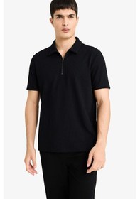 Resim Defacto Regular Fit Polo Yaka Yarım Fermuarlı Pilise Kısa Kollu Tişört B7355ax25aubk81 SIYAH 