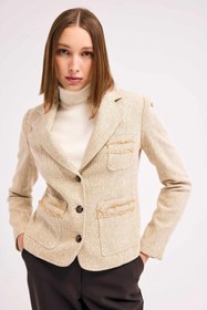 Resim Bej Balıksırtı Desenli Blazer Ceket - 40 / Bej 