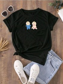 Resim Hamile Gebe T-shirt Çocuklar Baskılı - Siyah Bisiklet Yaka Oversize Tişört 