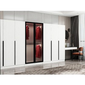 Resim Kale Plus 8 Mebran Kapaklı 4ç Dolap Beyaz Mebran Füme Cam 210cm Beyaz 