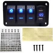 Resim Xiyu Shop No.4 Tarzı Gang On Off Rocker Switch Panel 4.2A Çift USB Şarj Soketi ile LED Dijital Voltmetre Araba Deniz Teknesi LED Anahtar Paneli (Yurt Dışından) 