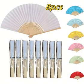 Resim 8 Paket Bambu Katlanabilir El Fanı Organza Çanta ile - Düğünler, Gelin Duşları, Doğum Günleri, Yıldönümleri için Çok Yönlü Kağıt Fanlar - Noel, Cadılar Bayramı, Paskalya, Hanuka, Yeni Yıl Kutlamaları için İdeal - Elektrik Gerektirmez, Tüyü Yok, Prop Yok 