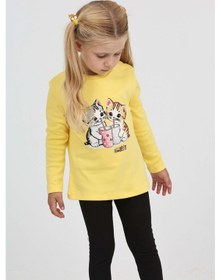 Resim Toontoy Kız Çocuk İkili Kedi Baskılı Sweatshirt Açık Sarı 