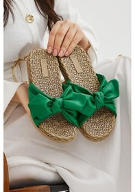 Resim Yeşil Örgü Tokalı Kadın Terlik Kaymaz Taban Havuz Deniz Plaj Terliği Yeşil 