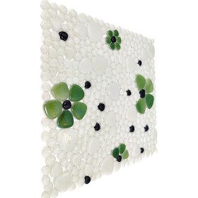 Resim Mutfak Tezgah Arası, Havuz, Banyo, Sauna, Spa, Iç ve Dış Dekorasyonda Tüm Yüzeyler Için, Beyaz, Yeşil, Siyah Çiçek Desenli, 31,5X31,5CM. Fileli Cam Mozaik. (10 File Karo = 1 M2 Fiyatıdır ) 