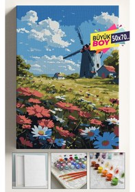 Resim Sayılarla Boyama Seti Numaralı Tuval Fırça Boya Dahil Kasnaklı Set 50x70 Cm - Yel Değirmeni 