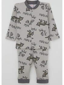 Resim Breeze Erkek Bebek Pijama Takımı Sevimli Kedi Ve Farecik Desenli 0-1 Yaş, Gri Gri 