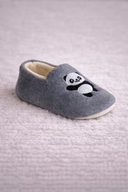 Resim Büşra Sultan Ayakkabı & Çanta Çocuk Gri Panda Hayvan Figürlü Çocuk Panduf Kaydırmaz Taban Anaokulu Kreş Ev Ayakkabısı 