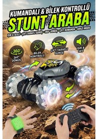 Resim El Hareket Sensörlü Uzaktan Kumandalı Akrobat Araba 4x4 Işıklı Müzikli Çift Yönlü Drift Stunt Car Gri 