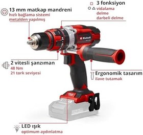 Resim Einhell Akülü Darbeli Vidalama TE-CD 18/48 Li-i-Solo Power X-Change (Li-Ion, 18 V, 2 Vitesli Şanzıman, Darbeli Vidalama Fonksiyonu, Devir Kontrolü, LED, akü ve şarj cihazı dahil değildir) - 4513926 