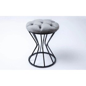 Resim Metal Ayaklı Lüks Puf Tabure Kara Inci Gri 