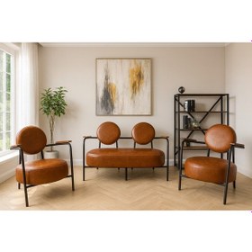 Resim Azra Mobilya Venüs Koltuk Takımı Taba Dekoratif Modern Deri Koltuk Seti Ofis Ve Ev Kullanımı Taba 