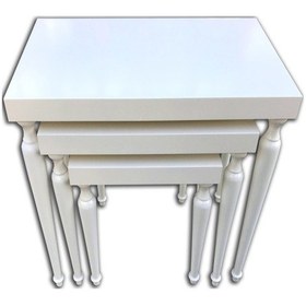 Resim Zigon Sehpa Çizgili Model Kayın Torna Ayak Parlak Beyaz Lake Aya 