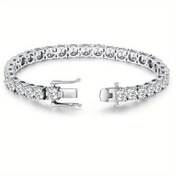 Resim Lüks Moissanite Tenis Bilekliği - 10.5-14 Karat Laboratuvar Oluşturulmuş, Platin Kaplama 925 Gümüş, Şık Tasarım ile Nisan Doğum Taşı, Erkekler ve Kadınlar için Mükemmel Hediye, Tüm Mevsimler İçin 